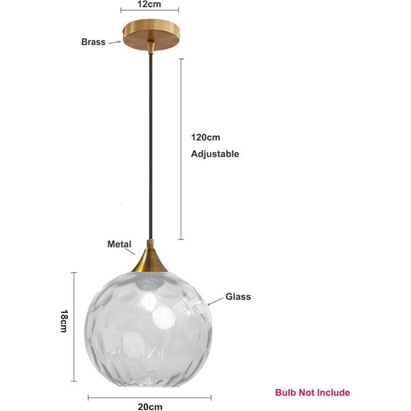 NEW Ripple Glass Pendant Light Gold Finish Industrial Vintage Ceiling Globe - Picture 3 of 4